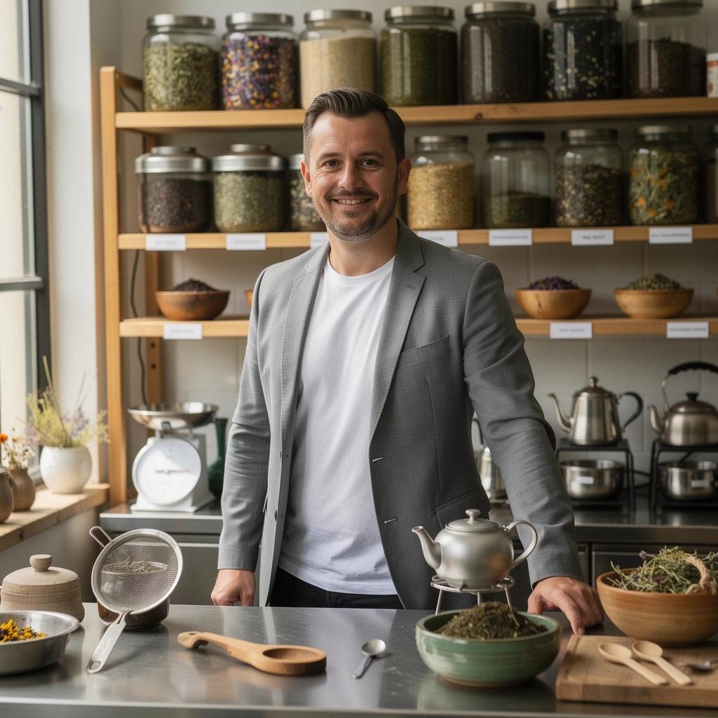 Muškarac koji uživa u šalici čaja na sunčanom jutru u prirodi.